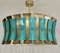 Mid-Century Round Aqua Green & Gold Murano Glass and Brass Chandelier, 1970s 1