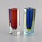 Murano Vases in Clear, Red and Blue Mouth Blown Art Glass, Set of 2 2