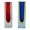 Murano Vases in Clear, Red and Blue Mouth Blown Art Glass, Set of 2 1