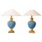 Lampes de Bureau Bleue et Dorée en Céramique, 1970s, Set de 2 1