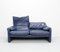 Indigo Blue Leather Maralunga Sofa by Vico Magistretti for Cassina, 1990s 4