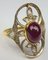 Vintage Gold and Silver Ring with Cabochon Ruby ​​and Small Rosette Cut Diamonds, 1940s 1
