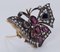 Broche mariposa vintage de oro y plata con diamantes, rubíes y zafiros, años 50, Imagen 2