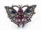 Broche Papillon Vintage en Or 18k et Argent avec Diamants, Saphirs et Rubis, 1950s 1