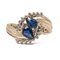 Vintage 14k Yellow Gold Ring with Drop Cut Sapphires and Diamonds, 1970s 1