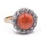 Vintage Ring in 18k Gold and Silver with Coral and Diamond Rosettes, 1940s 1