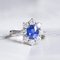 Modern 18k White Gold Daisy Ring with Central Pailin Sapphire and Cut Diamonds 3