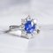 Modern 18k White Gold Daisy Ring with Central Pailin Sapphire and Cut Diamonds 2