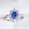 Modern 18k White Gold Daisy Ring with Central Pailin Sapphire and Cut Diamonds 1