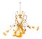 Big Glass and Brass Chandelier with Iron Leaves 1