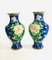 Große Blaue Cloisonné Emaille Vasen mit Blauen Blumenillustrationen, 1960er, 2er Set 1