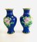 Große Blaue Cloisonné Emaille Vasen mit Blauen Blumenillustrationen, 1960er, 2er Set 9