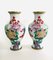 Big Chinese White Flower Illustrated Cloisonné Enamel Vases, 1960s, Set of 2 1