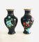Big Chinese Black Flower Illustrated Cloisonné Enamel Vases, 1960s, Set of 2 1