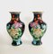 Big Chinese Black Flower Illustrated Cloisonné Enamel Vases, 1960s, Set of 2 4