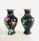 Big Chinese Black Flower Illustrated Cloisonné Enamel Vases, 1960s, Set of 2 3
