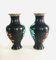 Big Chinese Black Flower Illustrated Cloisonné Enamel Vases, 1960s, Set of 2 2