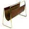 Large Mid-Century Austrian Leather and Brass Magazine Rack by Carl Auböck 1