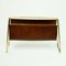 Large Mid-Century Austrian Leather and Brass Magazine Rack by Carl Auböck, Image 6