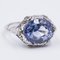 Antique 18k White Gold Ring with Synthetic Sapphire and Rosette Cut Diamonds, 1920s 2