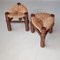 Mid-Century Spanish Wooden Stools with Rush Seats, Set of 2 8