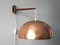 Lampada da parete girevole in teak e ottone con paralume in rame, anni '60, Immagine 1