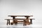 Brutalist French Dining Table and Benches in Solid Olive Wood, 1960s 10