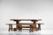 Brutalist French Dining Table and Benches in Solid Olive Wood, 1960s, Image 10