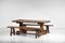 Brutalist French Dining Table and Benches in Solid Olive Wood, 1960s 9