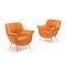 Armchairs in Orange Velvet with Brass Feet, 1950s, Set of 2 1