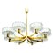 Brass Chandelier with 8 Glass Shades in the Style of Kalmar, 1960s 2