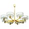 Brass Chandelier with 8 Glass Shades in the Style of Kalmar, 1960s 1