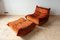 Vintage Orange Velvet Togo Lounge Chair and Pouf Set by Michel Ducaroy for Ligne Roset, 1970s, Set of 2 1