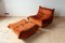 Amber Orange Velvet Togo Lounge Chair and Pouf by Michel Ducaroy for Ligne Roset, Set of 2, Image 1