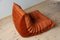 Amber Orange Velvet Togo Lounge Chair and Pouf by Michel Ducaroy for Ligne Roset, Set of 2, Image 8