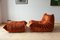 Amber Orange Velvet Togo Lounge Chair and Pouf by Michel Ducaroy for Ligne Roset, Set of 2, Image 2