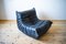 Vintage Black Pull-Up Dubai Leather Togo Lounge Chair and Pouf Set by Michel Ducaroy for Ligne Roset, 1970s, Set of 2 4