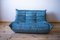 Vintage Lazure Sea Velvet 2-Seat Togo Sofa by Michel Ducaroy for Ligne Roset 9