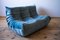 Vintage Lazure Sea Velvet 2-Seat Togo Sofa by Michel Ducaroy for Ligne Roset 10