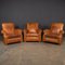 20th Century French Tan Leather Club Chairs, 1930s, Set of 3 3