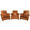 20th Century French Tan Leather Club Chairs, 1930s, Set of 3, Image 1