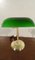 Ministerial Brass Lamp with Lampshade in Tile Green Glass, England, 1960s 11