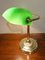 Ministerial Brass Lamp with Lampshade in Tile Green Glass, England, 1960s 4