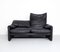 Black Leather Maralunga Sofa by Vico Magistretti for Cassina, Image 2