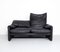 Schwarzes Maralunga Ledersofa von Vico Magistretti für Cassina 2