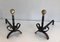 Wrought Iron and Brass Andirons, French, 1950s, Set of 2 4