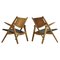 Lounge Chairs in Oak and Dark Green Leather by Hans J. Wegner, 1960s, Set of 2 1