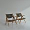 Lounge Chairs in Oak and Dark Green Leather by Hans J. Wegner, 1960s, Set of 2, Image 4