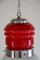 Lámpara colgante italiana era espacial con cristal de Murano rojo de Mazzega, años 70, Imagen 6