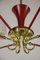 Lampadario Mid-Century a sei luci rosso e oro di Stilnovo, Italia, anni '50, Immagine 20